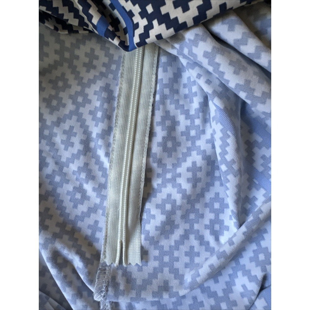 J. McLaughlin A Line V Neck 3/4 Sleeve Side Zip Dress Sz M Blue Geometric Nylon - Picture 8 of 10